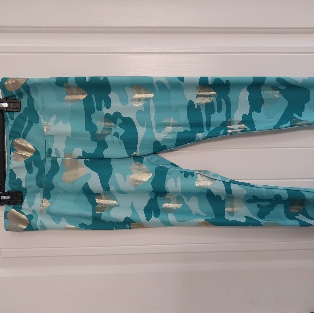 Justice leggings blue camo with hearts size 18 plus